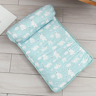 "Green and White Bear cooling pet pad with cute print and ice silk fabric"